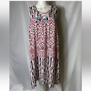Dress A&I Multi-Colored Shift Dress laces up the front size 1X Red White Blue